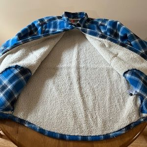 Faux Sheep Fur Lined Flannel Button Up Down Shirt